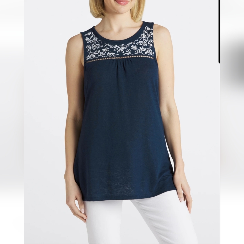 Adelisa Embroidered Linen Knit Tank